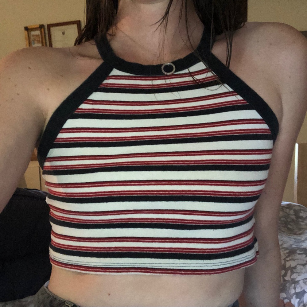 Striped blue,red,and white crop top